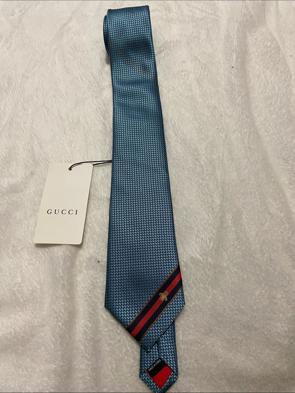 Gucci Blue Silk Tie with Red and Navy Stripe - Picture 1 of 1